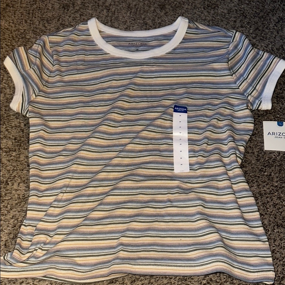 Arizona Jean Company Blue and White Striped Short Sleeve Tee